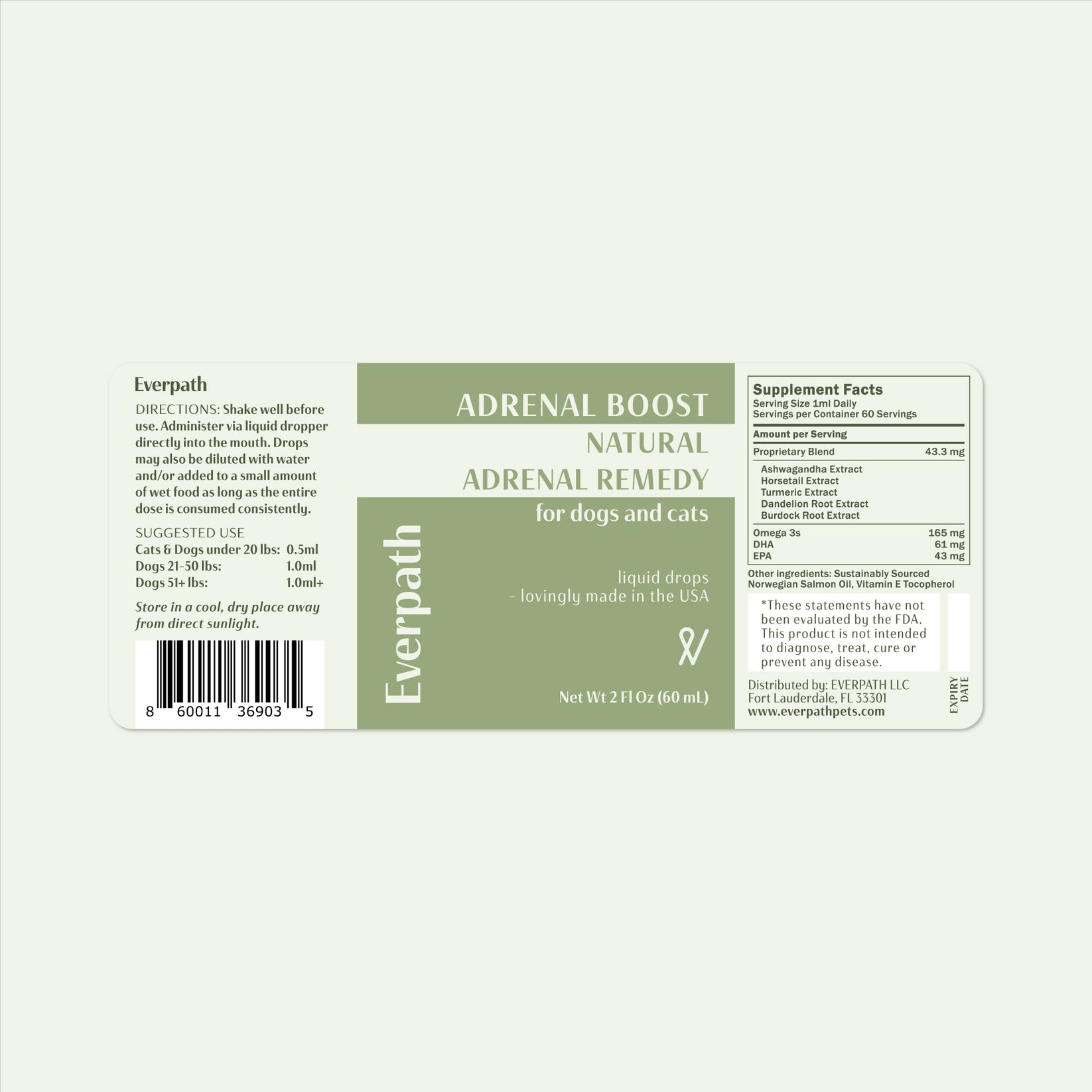 Everpath Adrenal Support Supplements for Dogs and Cats 60 ml/2 fl oz